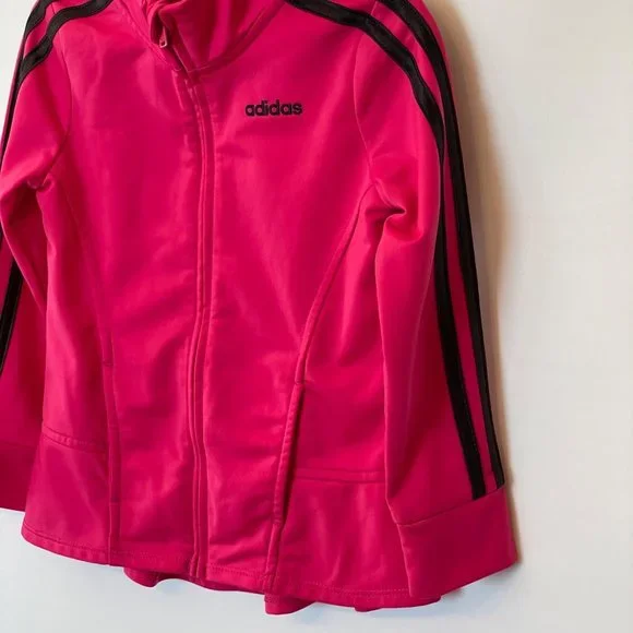 Adidas Youth Girls Sz 4T Long Sleeve Track Jacket Full Zip Pink Black Activewear - Picture 3 of 10